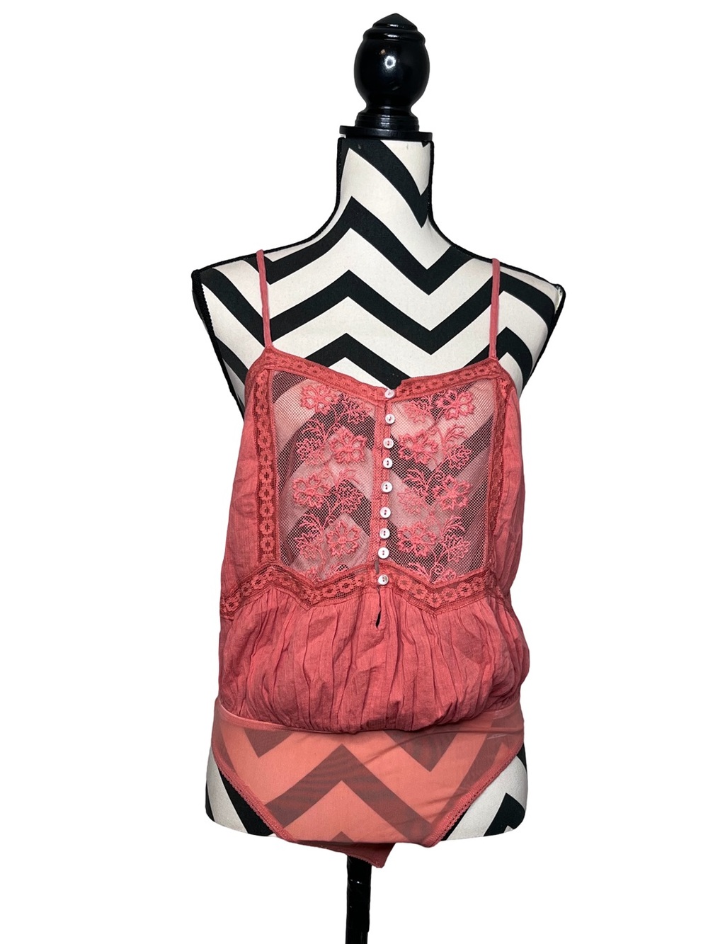 Free People Still The One Lace Boho Crotchet Crush Orange Bodysuit Sz S